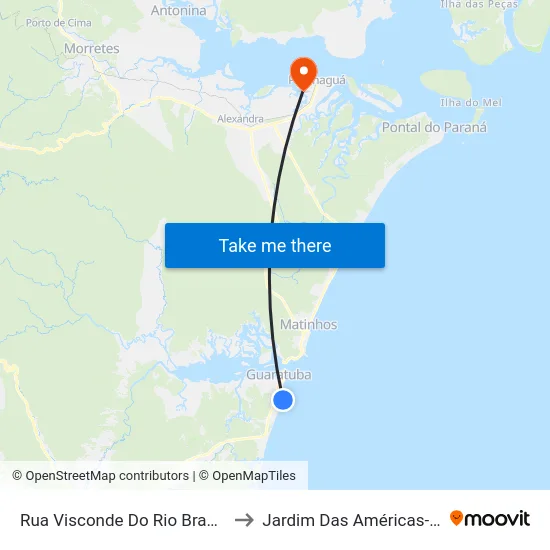 Rua Visconde Do Rio Branco, 1195 to Jardim Das Américas-Curitiba map