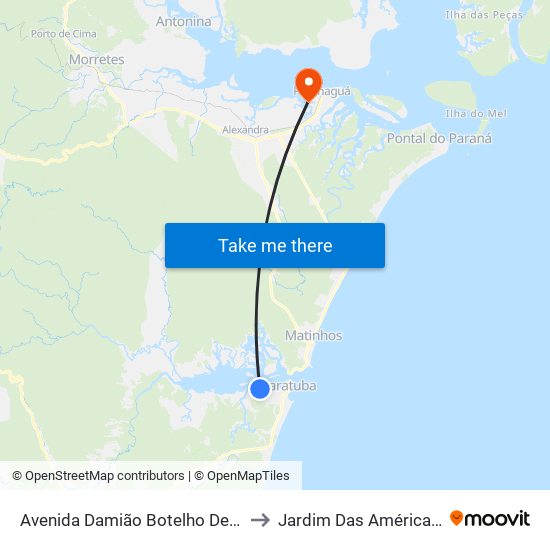 Avenida Damião Botelho De Souza, 2660 to Jardim Das Américas-Curitiba map