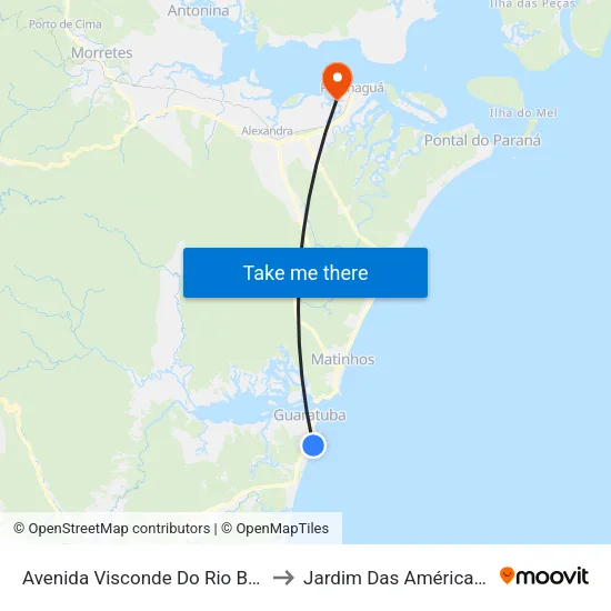 Avenida Visconde Do Rio Branco, 1600 to Jardim Das Américas-Curitiba map