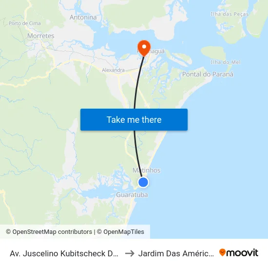 Av. Juscelino Kubitscheck De Oliveira, 3010 to Jardim Das Américas-Curitiba map
