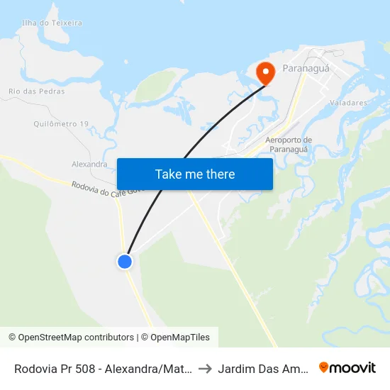 Rodovia Pr 508 - Alexandra/Matinhos (Colônia São Luiz) to Jardim Das Américas-Curitiba map