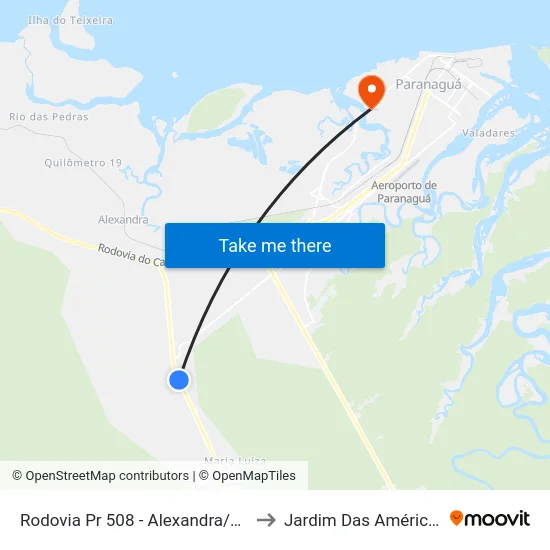 Rodovia Pr 508 - Alexandra/Matinhos, 3602 to Jardim Das Américas-Curitiba map