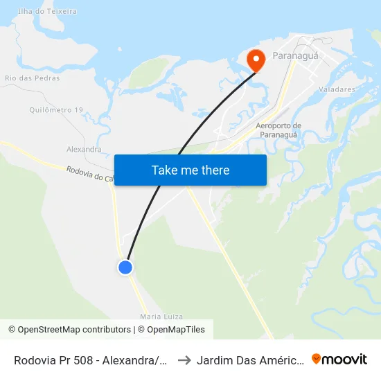 Rodovia Pr 508 - Alexandra/Matinhos, 3974 to Jardim Das Américas-Curitiba map