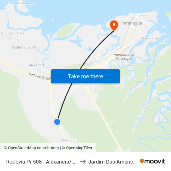 Rodovia Pr 508 - Alexandra/Matinhos, 4469 to Jardim Das Américas-Curitiba map