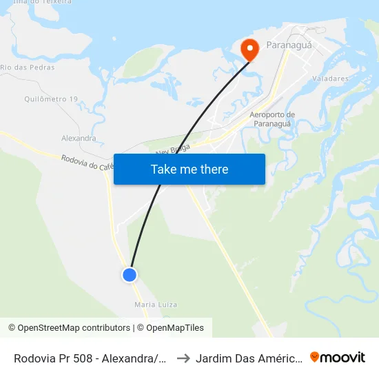 Rodovia Pr 508 - Alexandra/Matinhos, 5175 to Jardim Das Américas-Curitiba map