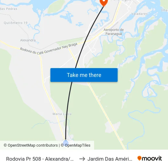 Rodovia Pr 508 - Alexandra/Matinhos, 10494 to Jardim Das Américas-Curitiba map