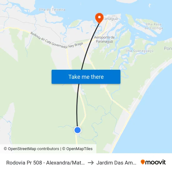 Rodovia Pr 508 - Alexandra/Matinhos (Colônia Cambará) to Jardim Das Américas-Curitiba map