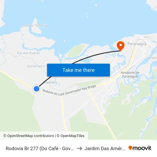 Rodovia Br 277 (Do Café - Governador Ney Braga) to Jardim Das Américas-Curitiba map