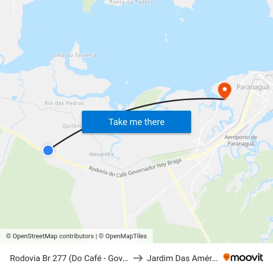 Rodovia Br 277 (Do Café - Governador Ney Braga) to Jardim Das Américas-Curitiba map