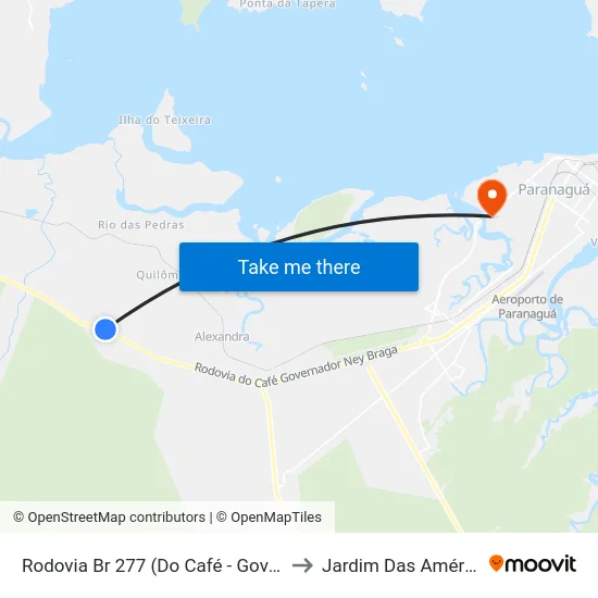 Rodovia Br 277 (Do Café - Governador Ney Braga) to Jardim Das Américas-Curitiba map