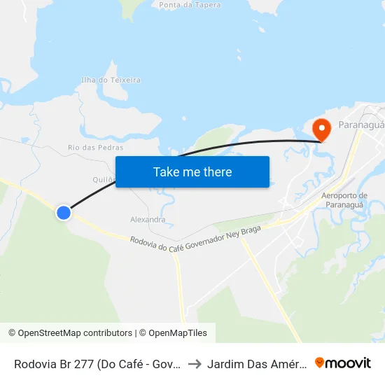 Rodovia Br 277 (Do Café - Governador Ney Braga) to Jardim Das Américas-Curitiba map