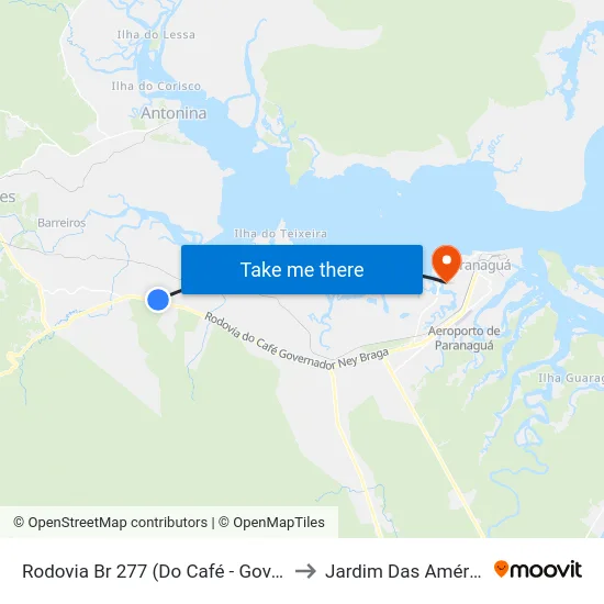 Rodovia Br 277 (Do Café - Governador Ney Braga) to Jardim Das Américas-Curitiba map
