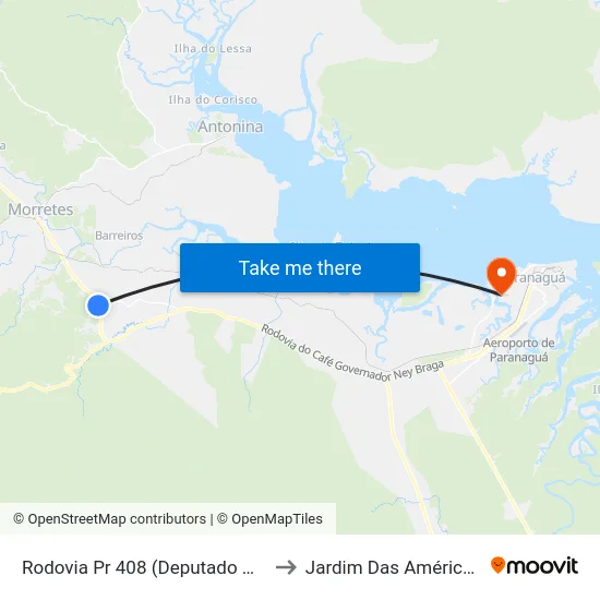 Rodovia Pr 408 (Deputado Miguel Bufara) to Jardim Das Américas-Curitiba map