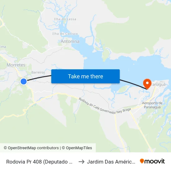 Rodovia Pr 408 (Deputado Miguel Bufara) to Jardim Das Américas-Curitiba map