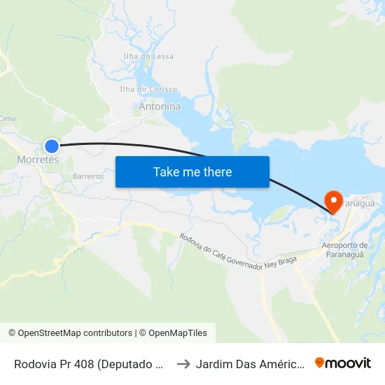 Rodovia Pr 408 (Deputado Miguel Bufara) to Jardim Das Américas-Curitiba map