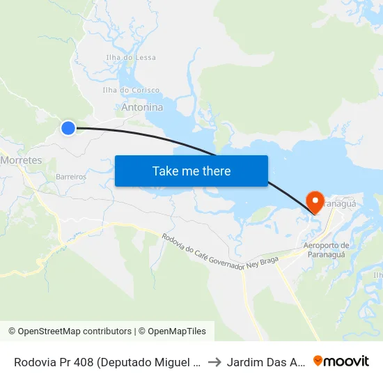 Rodovia Pr 408 (Deputado Miguel Bufara) - Trevo Estrada Da Graciosa to Jardim Das Américas-Curitiba map