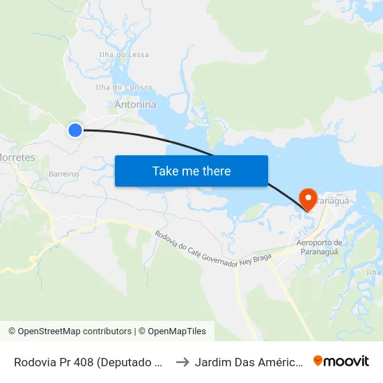 Rodovia Pr 408 (Deputado Miguel Bufara) to Jardim Das Américas-Curitiba map