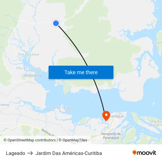 Lageado to Jardim Das Américas-Curitiba map