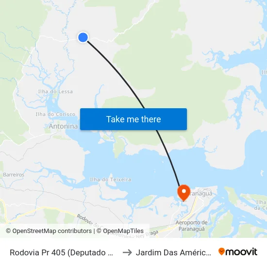 Rodovia Pr 405 (Deputado Miguel Bufara) to Jardim Das Américas-Curitiba map