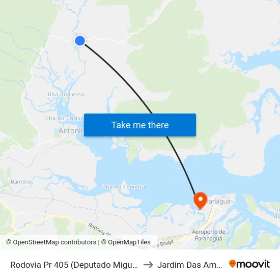 Rodovia Pr 405 (Deputado Miguel Bufara)  - Rio Cachoeira to Jardim Das Américas-Curitiba map
