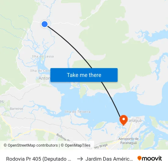 Rodovia Pr 405 (Deputado Miguel Bufara) to Jardim Das Américas-Curitiba map