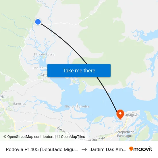 Rodovia Pr 405 (Deputado Miguel Bufara) - Barro Vermelho to Jardim Das Américas-Curitiba map
