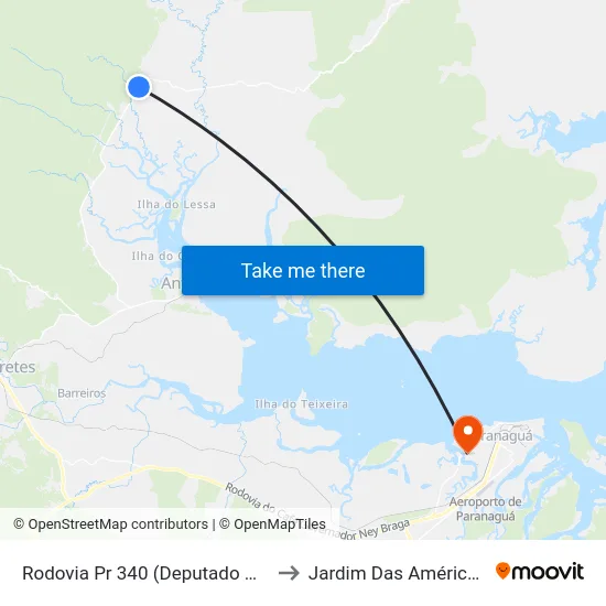 Rodovia Pr 340 (Deputado Miguel Bufara) to Jardim Das Américas-Curitiba map