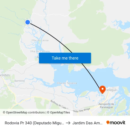 Rodovia Pr 340 (Deputado Miguel Bufara) - Rio Do Meio to Jardim Das Américas-Curitiba map