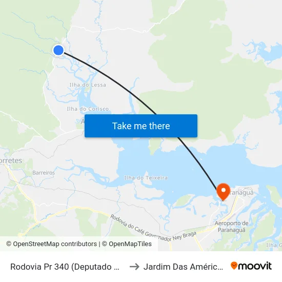 Rodovia Pr 340 (Deputado Miguel Bufara) to Jardim Das Américas-Curitiba map