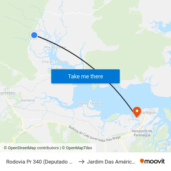 Rodovia Pr 340 (Deputado Miguel Bufara) to Jardim Das Américas-Curitiba map