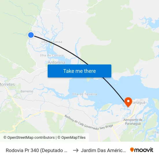 Rodovia Pr 340 (Deputado Miguel Bufara) to Jardim Das Américas-Curitiba map