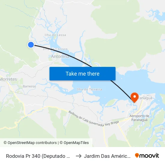 Rodovia Pr 340 (Deputado Miguel Bufara) to Jardim Das Américas-Curitiba map