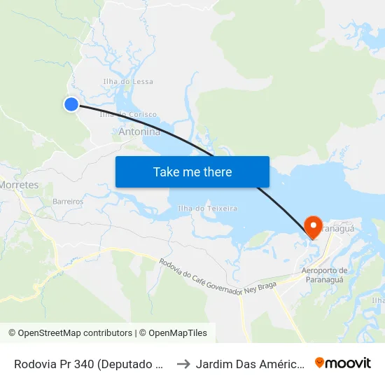 Rodovia Pr 340 (Deputado Miguel Bufara) to Jardim Das Américas-Curitiba map