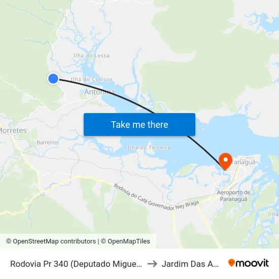 Rodovia Pr 340 (Deputado Miguel Bufara) - Assembléia De Deus to Jardim Das Américas-Curitiba map