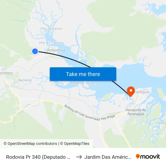 Rodovia Pr 340 (Deputado Miguel Bufara) to Jardim Das Américas-Curitiba map