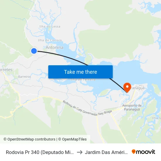 Rodovia Pr 340 (Deputado Miguel Bufara), 859 to Jardim Das Américas-Curitiba map