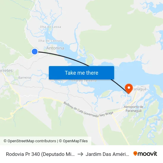 Rodovia Pr 340 (Deputado Miguel Bufara) 859 to Jardim Das Américas-Curitiba map