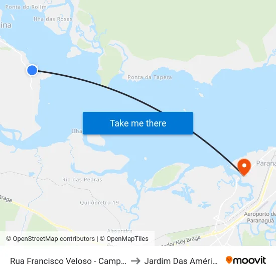 Rua Francisco Veloso - Campo Do Vasquinho to Jardim Das Américas-Curitiba map