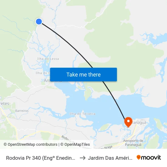 Rodovia Pr 340 (Engº Enedina Alves Marques) to Jardim Das Américas-Curitiba map
