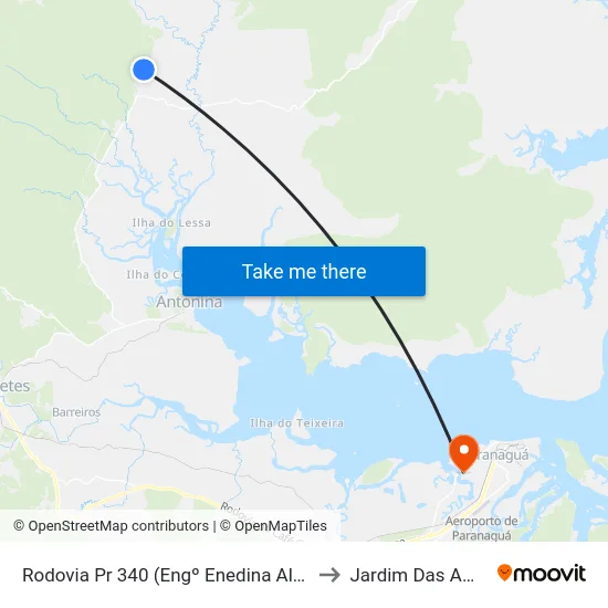 Rodovia Pr 340 (Engº Enedina Alves Marques) - Rio Mergulhão to Jardim Das Américas-Curitiba map
