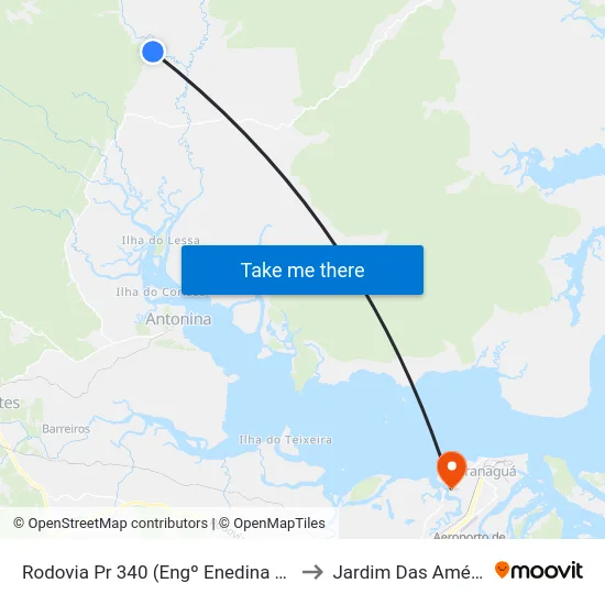 Rodovia Pr 340 (Engº Enedina Alves Marques) Km 21 to Jardim Das Américas-Curitiba map
