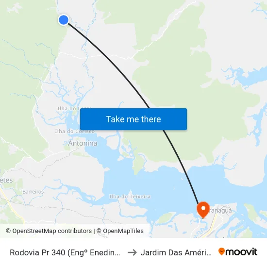 Rodovia Pr 340 (Engº Enedina Alves Marques) to Jardim Das Américas-Curitiba map