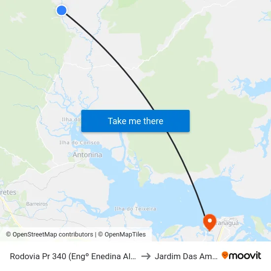 Rodovia Pr 340 (Engº Enedina Alves Marques) - Icatu Rafting to Jardim Das Américas-Curitiba map