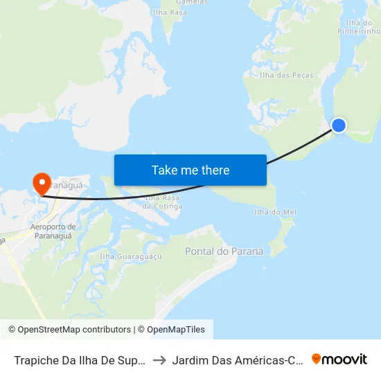 Trapiche Da Ilha De Superagui to Jardim Das Américas-Curitiba map