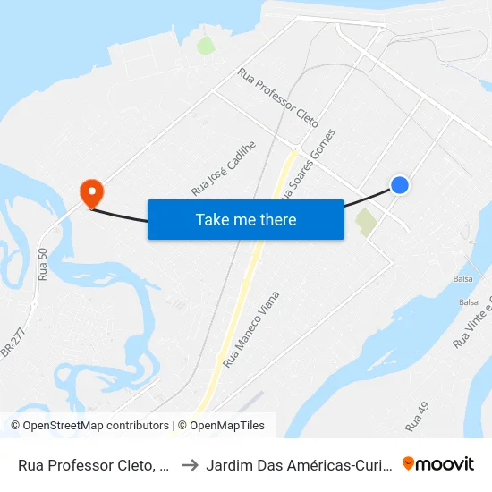 Rua Professor Cleto, 717 to Jardim Das Américas-Curitiba map