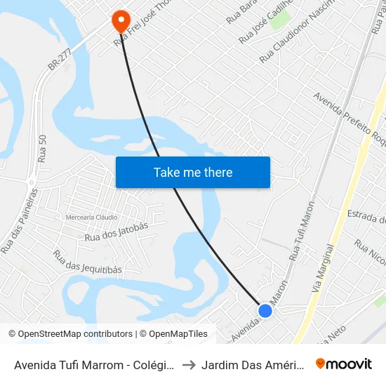 Avenida Tufi Marrom - Colégio São Francisco to Jardim Das Américas-Curitiba map