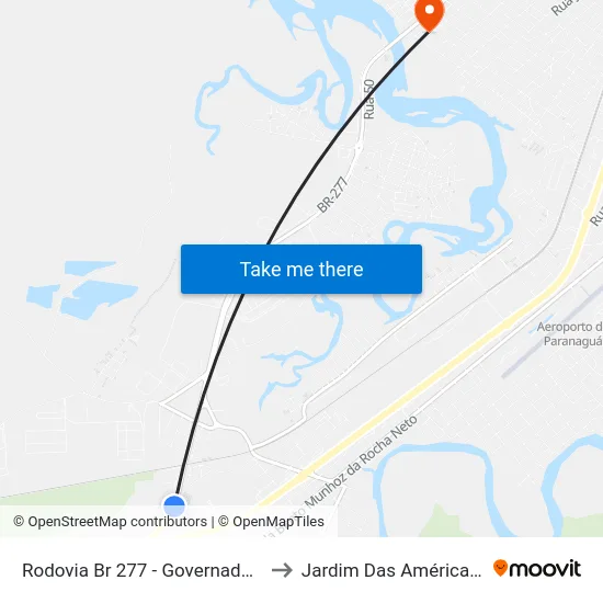 Rodovia Br 277 - Governador Ney Braga to Jardim Das Américas-Curitiba map