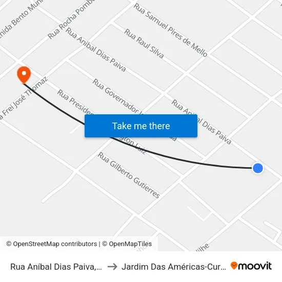 Rua Aníbal Dias Paiva, 795 to Jardim Das Américas-Curitiba map