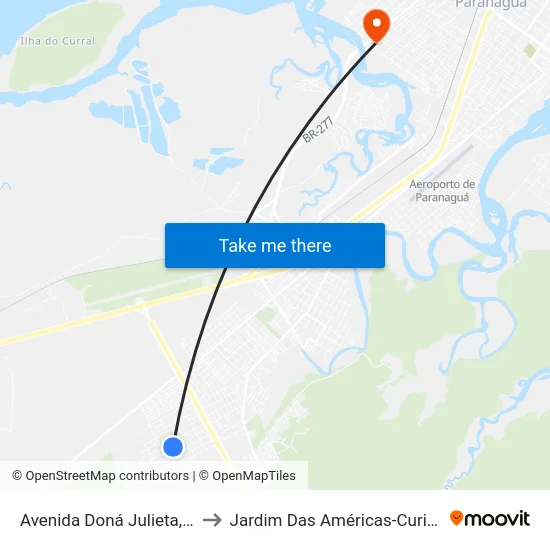 Avenida Doná Julieta, 15 to Jardim Das Américas-Curitiba map