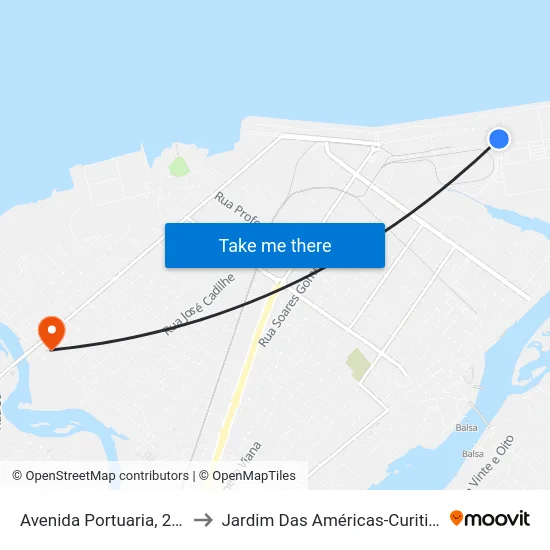 Avenida Portuaria, 224 to Jardim Das Américas-Curitiba map